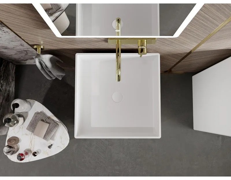 Mexen Xola-2, voľnestojace umývadlo z konglomerátu 45x45x85 cm, biela matná, 26594500