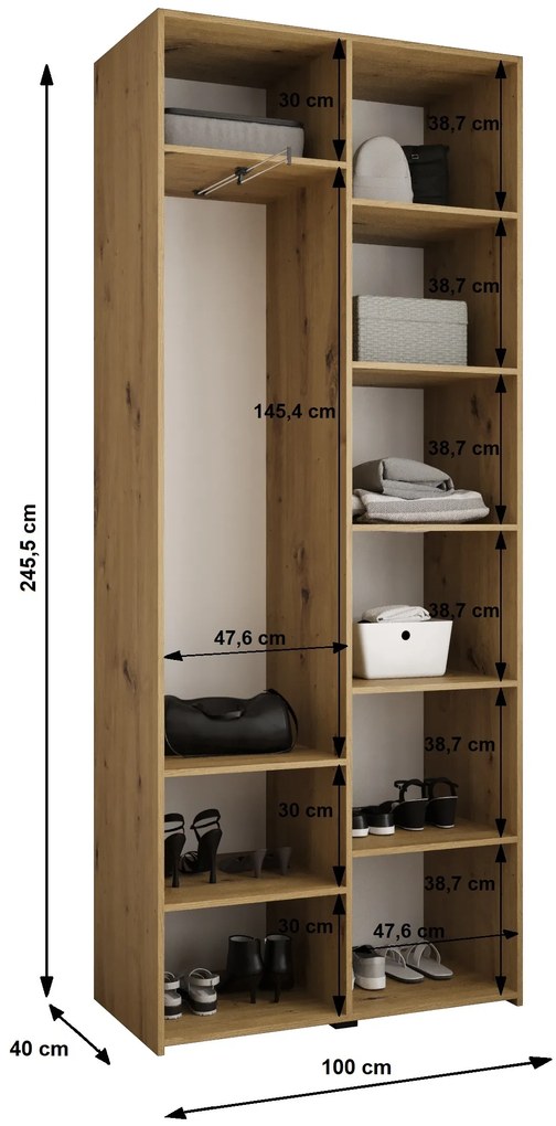Šatníková skriňa 100 cm Carmela 40-2 (kašmír + zlatá). Akcia -20%. Vlastná spoľahlivá doprava až k Vám domov. 1126548