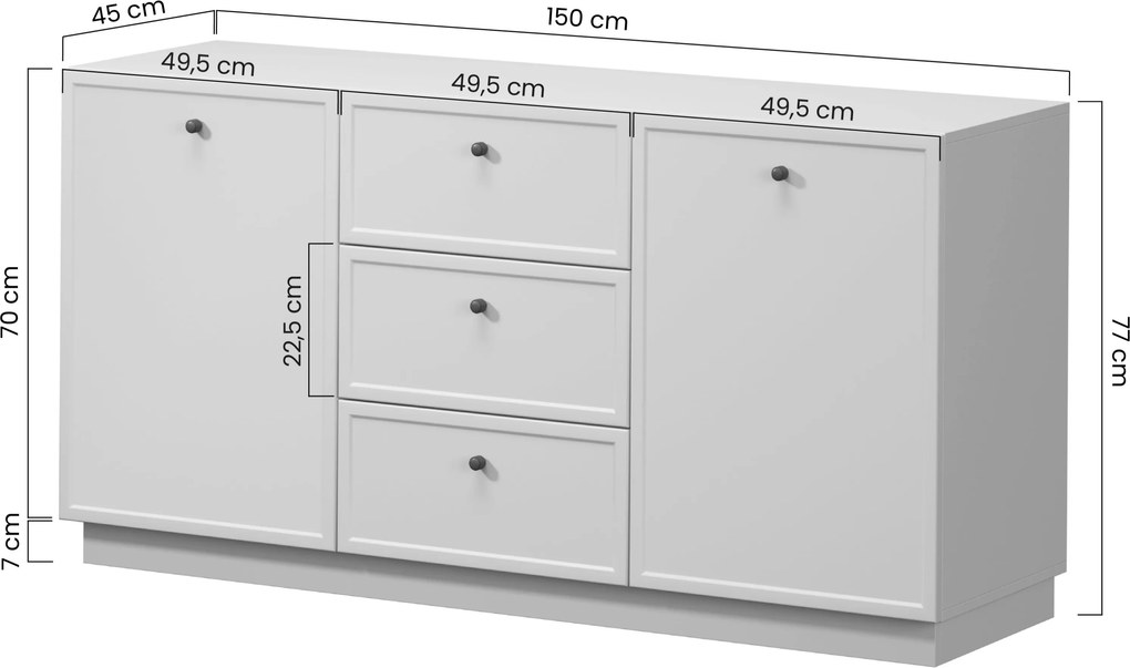 Komoda Lorini 150 cm so zásuvkami - kašmír / zlaté úchytky T-bar