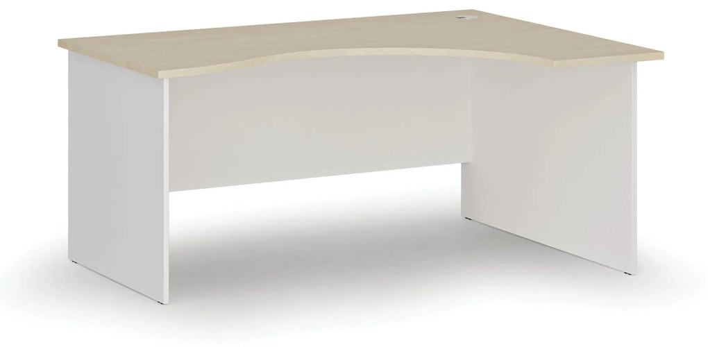 Ergonomický kancelársky pracovný stôl PRIMO WHITE, 1600 x 1200 mm, pravý, biela/buk