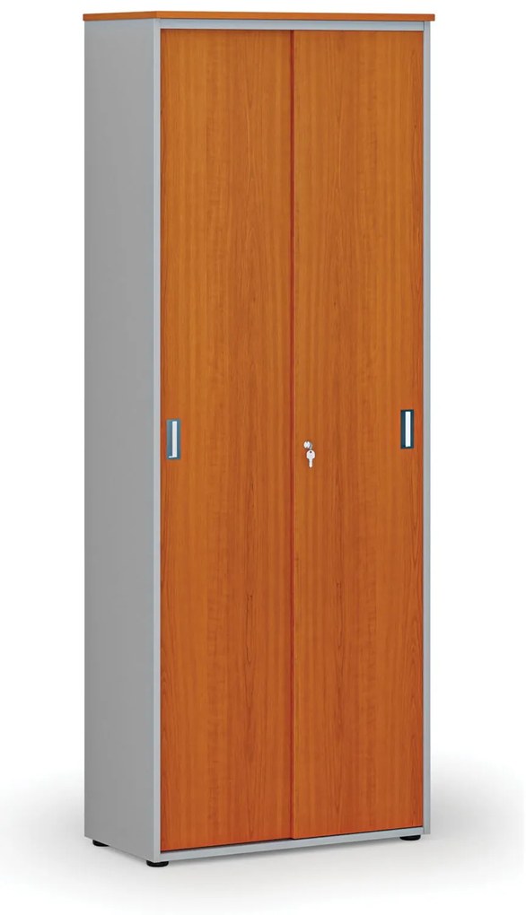 Kancelárska skriňa so zasúvacími dverami PRIMO GRAY, 800 x 420 x 2128 mm, sivá/čerešňa