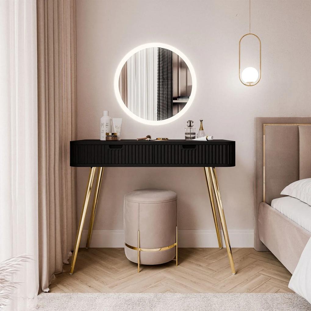 Toaletný stolík CORA II čierny + zlatá + led zrkadlo