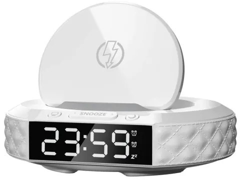 Immax 08983L - Budík s LCD a bezdrôtovou Qi nabíjačkou 27W/9V biely