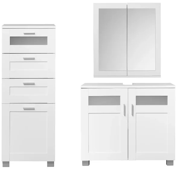 Skrinka pod umývadlo Basel + Kúpeľňová skrinka Basel + Skrinka so zrkadlom Basel  (800005387)