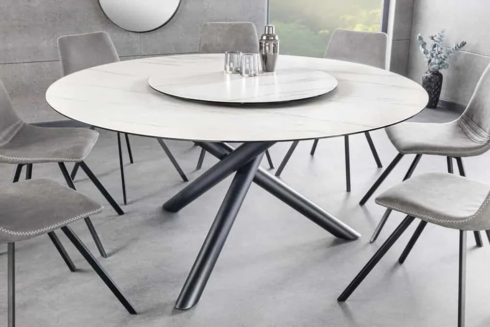 Okrúhly jedálenský stôl Spin keramická doska biela 150cm