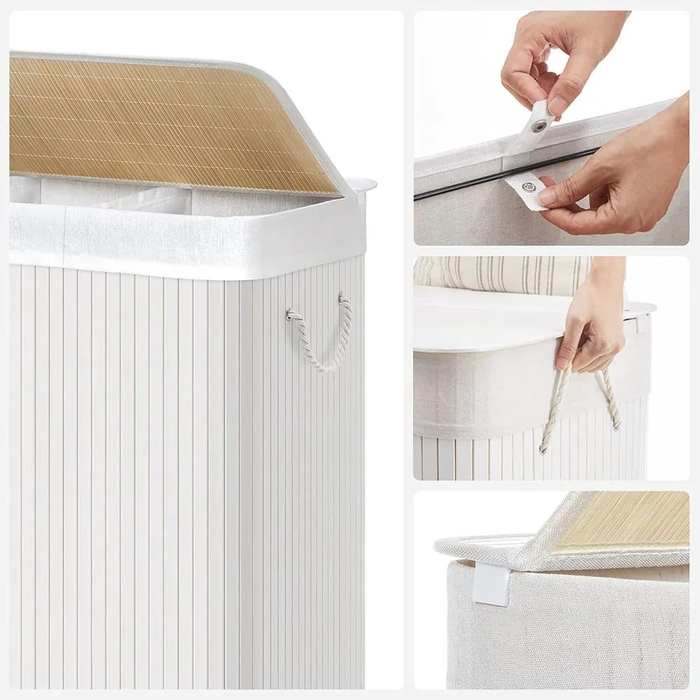 SongmicsHome Bambusový kôš na bielizeň GITA, 150 l, biela