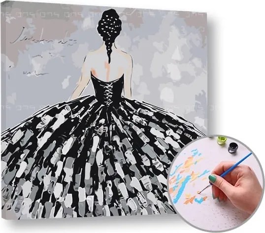 Maľovanie podľa čísel ŽENA V ČIERNYCH ŠATÁCH – stredná náročnosť