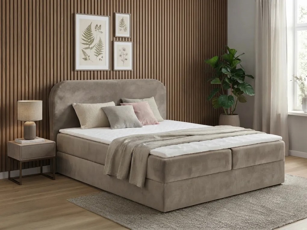 Čalúnená posteľ boxspring FORENA 160x200 cm béžová Matrac: Bonell pružinová matrac