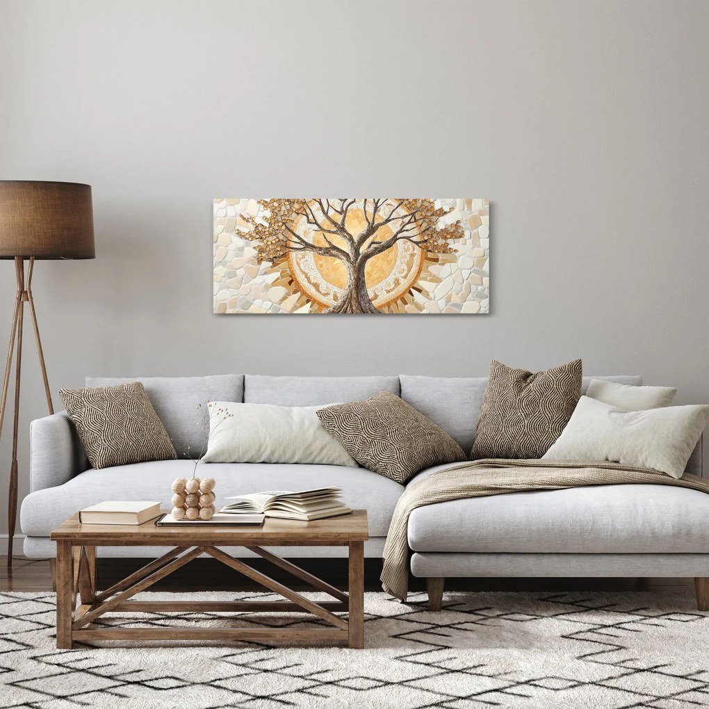 Obraz – Zlatý strom života v mozaike (120x50 cm)