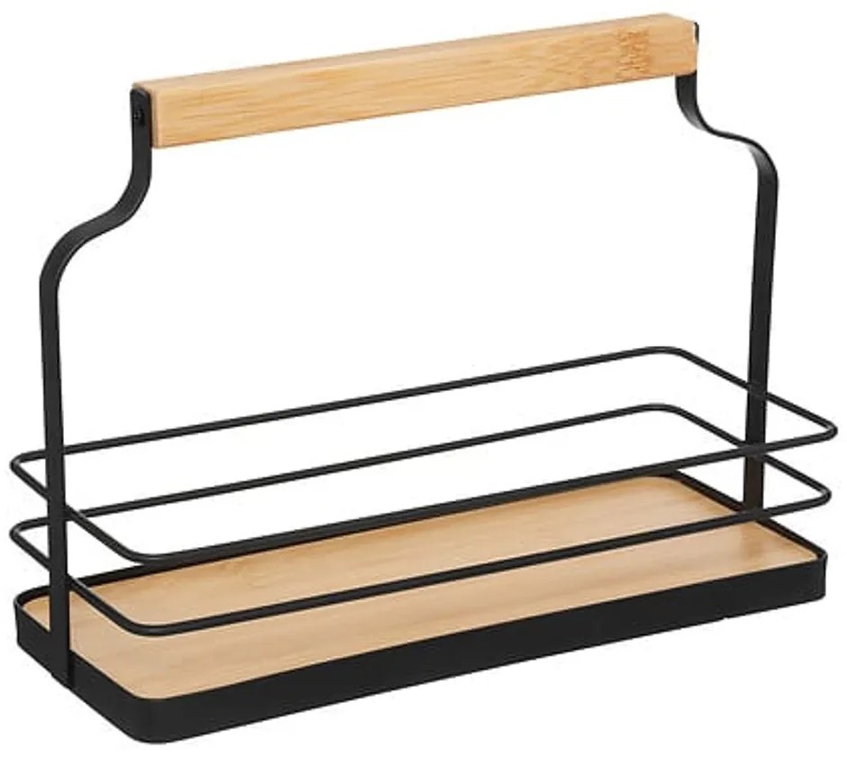 5Five® Košík s 10 hranatými koreničkami, čierne viečka, kov, drevo 22 x 9 x 16 cm