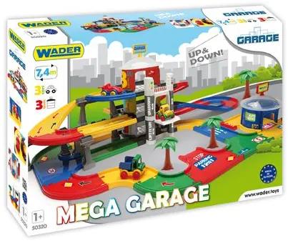 Mega garáž 3 patra plast 7,4m + 3 auta v krabici 79x53x14cm Wader