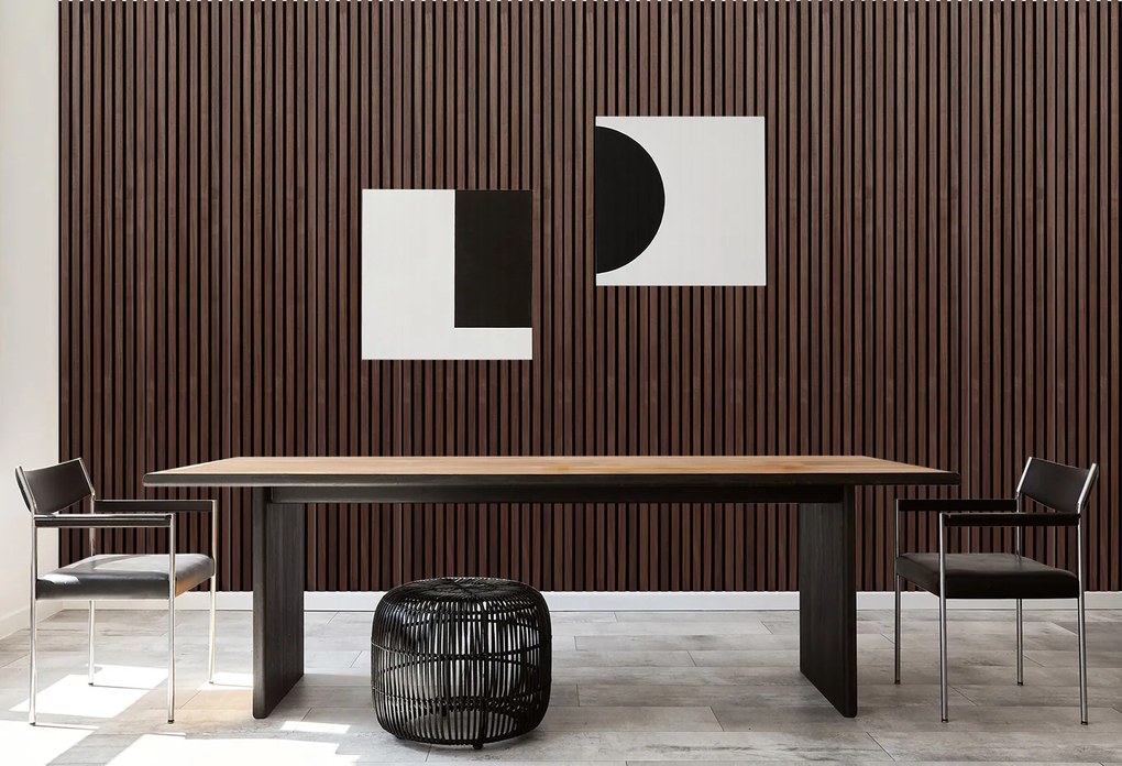 Drevený akustický panel, 2400 x 600 mm, čierny podklad, balenie 5 ks, orech