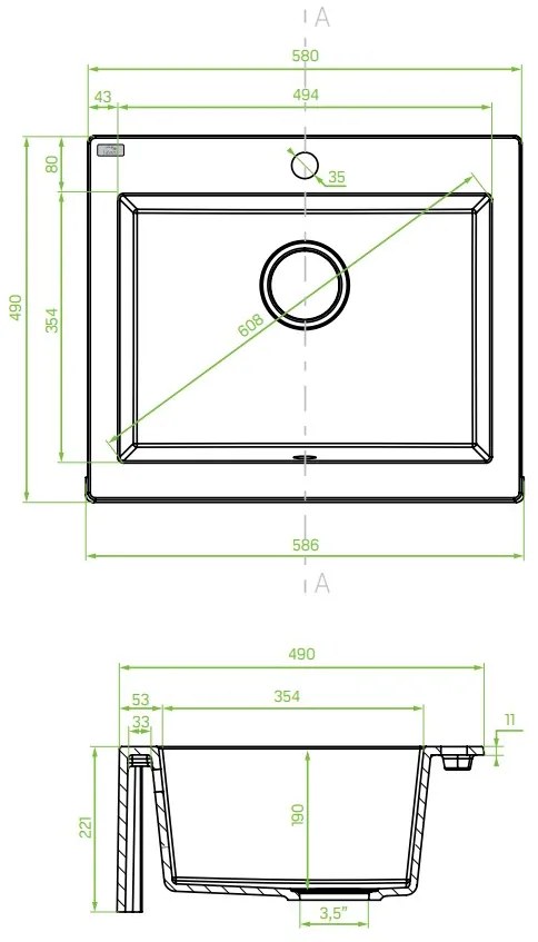 Laveo Komodo, 1-komorový granitový drez 586x490x221 mm, béžová, LAV-SBK_410A