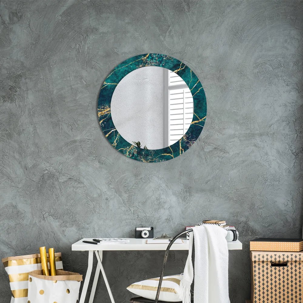 Okrúhle ozdobné zrkadlo na stenu Zelený malachitový mramor fi 60 cm