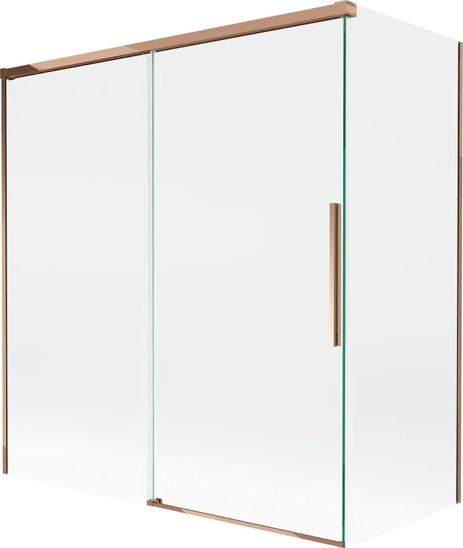 Mexen Rox, 2-krídlová posuvná vaňová zástena 150 + 70 x 150 cm, 8mm číre sklo, ružové zlato profil, 8C9-150-070-60-00