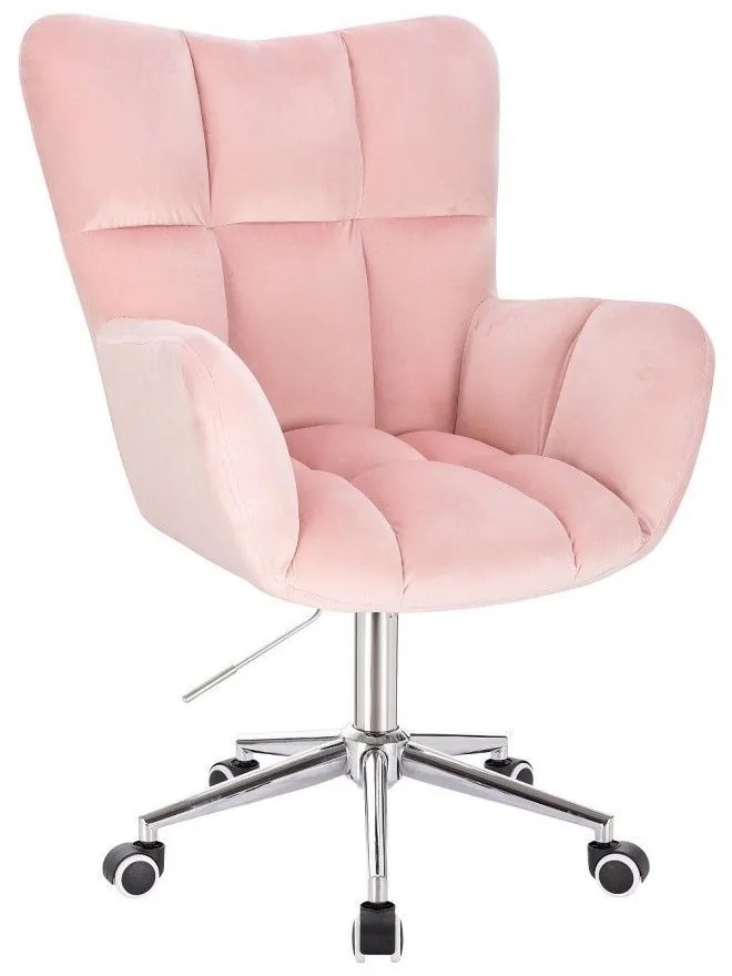 LuxuryForm DESIGN Otočné kreslo AURORA VELUR na striebornej podstave s kolieskami - svetloružové