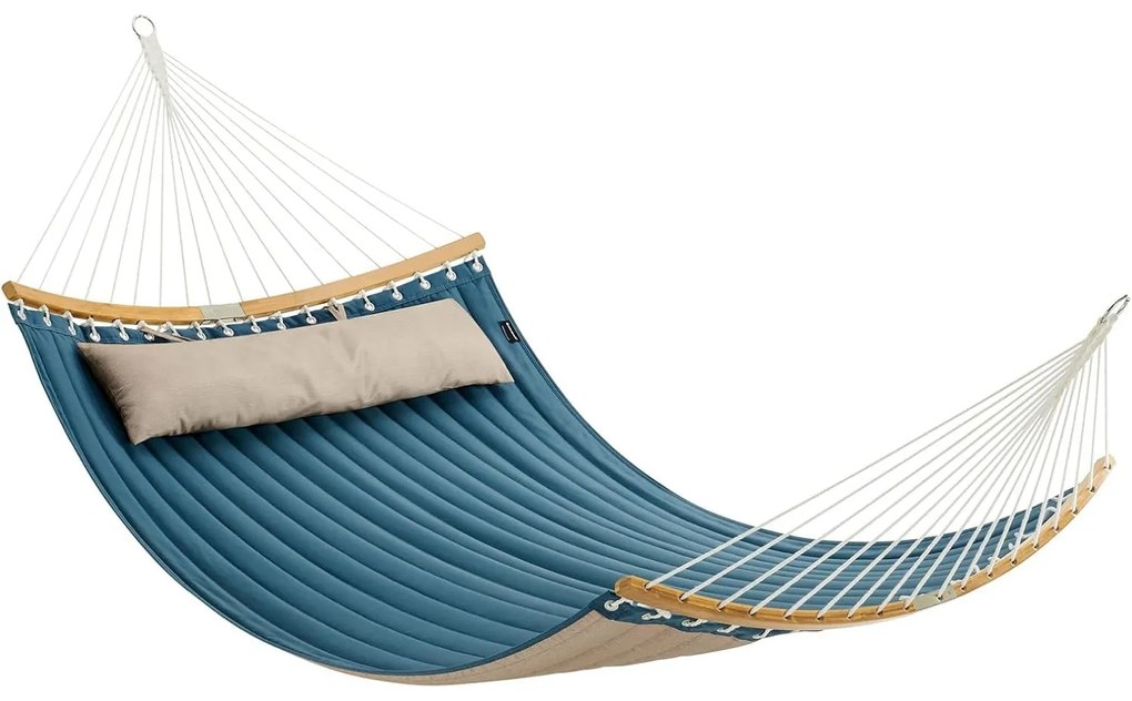 Dvojitá polstrovaná hojdacia sieť s odnímateľnými bambusovými tyčami s vankúšom, modrá