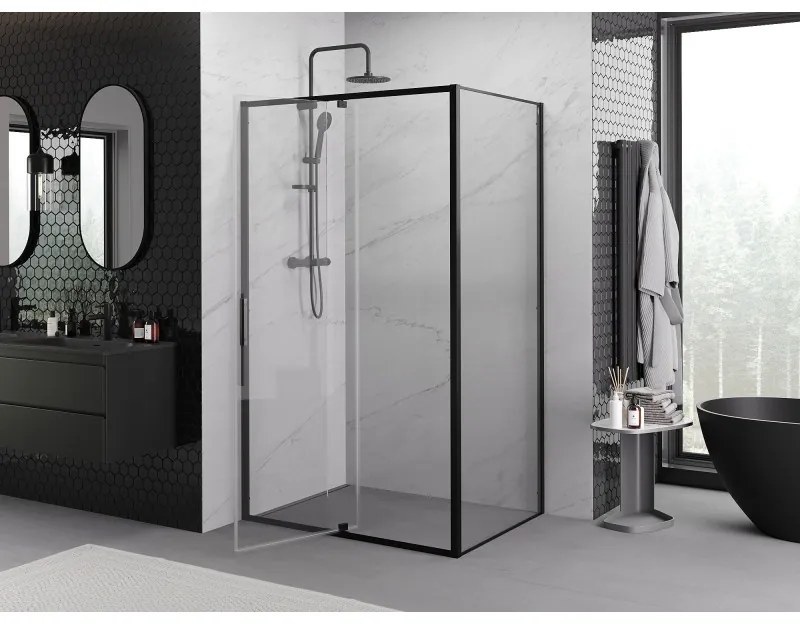 Mexen Exo, sprchovací kút s krídlovými dverami 125 x 85 cm, 6mm číre sklo, čierny profil, 819-125-085-70-00