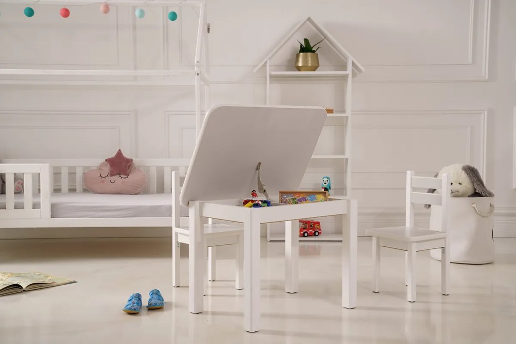 Detská svetlo šedá stolička otváracia s priehradkou