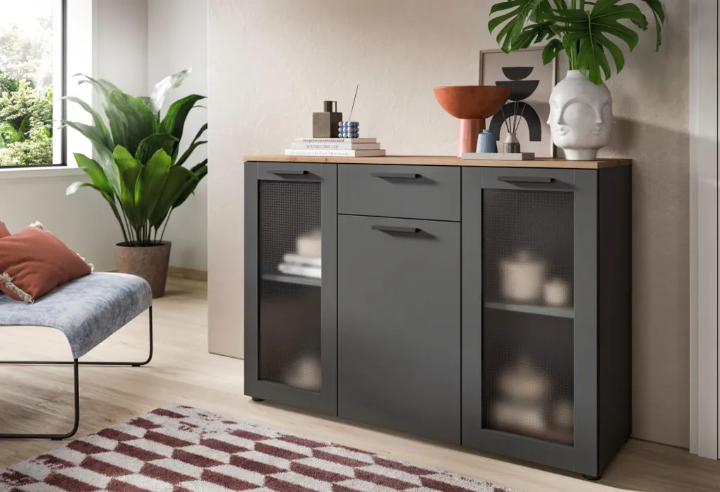 Komoda so šuplíkom Niklas, 120 cm, šedá/dub artisan