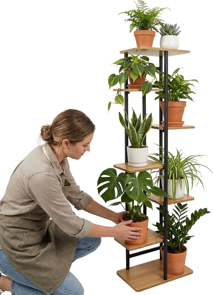 Stojan na květiny BASTIAN grafitový/dub craft