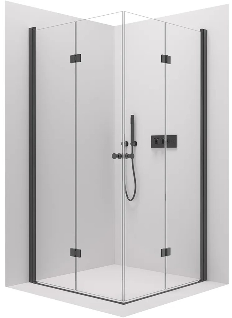 CERANO - Sprchovací kút Volpe Duo L/P - čierna matná, transparentné sklo - 100x70 cm - skladacia, CER-CER-480163