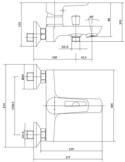 Cersanit S951-008 - Vaňová batéria MILLE biela/lesklý chróm