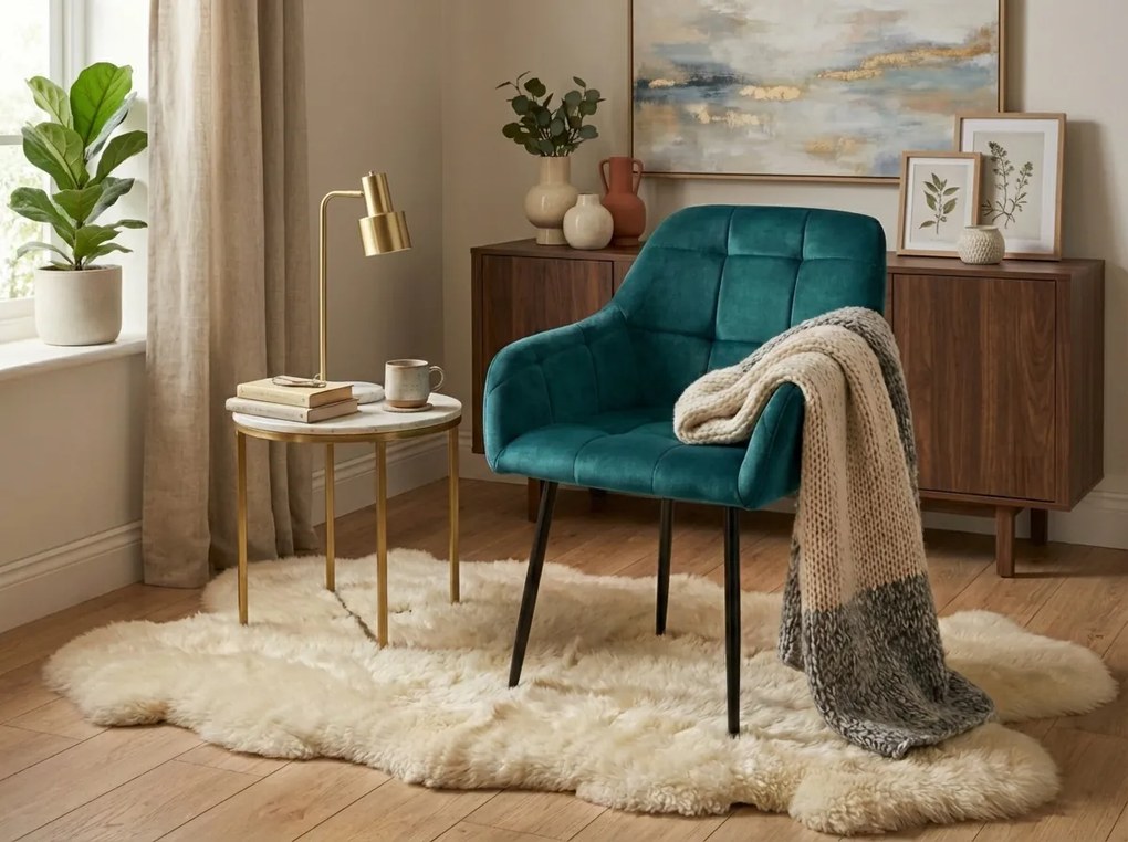 Tmavozelené jedálenské kreslo LOREN VELVET s čiernymi nohami