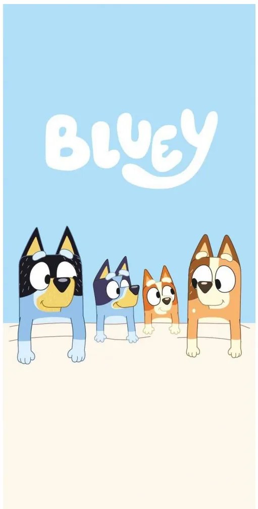 Bavlnená plážová osuška Bluey – motív Rodinka v peliešku - 100% bavlna - 70 x 140 cm