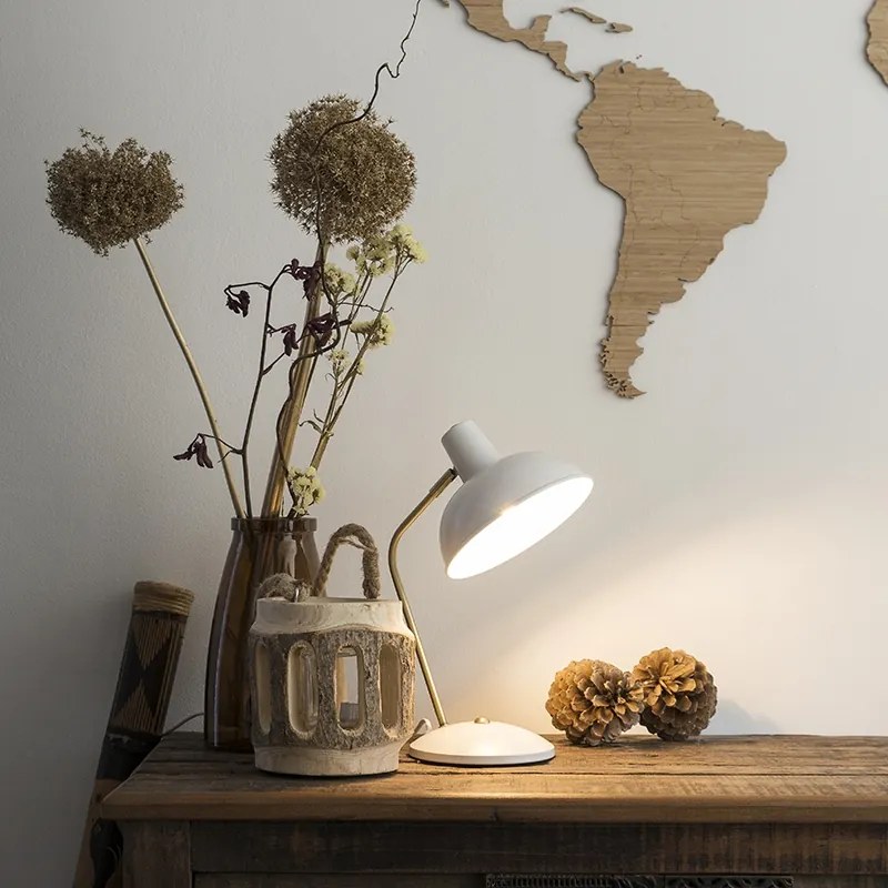 Retro stolná lampa biela s bronzom 38 cm - Milou