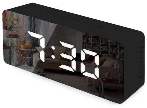 Verk 01457 Zrkadlové LCD hodiny 4v1 čierne