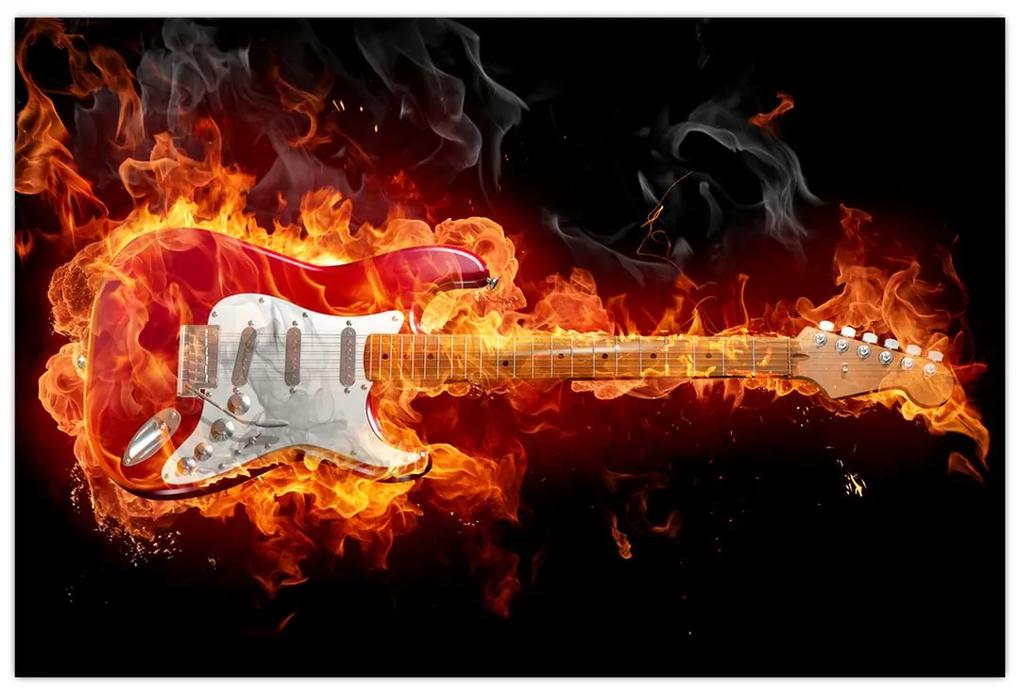 Obraz - Gitara v plameňoch (90x60 cm)