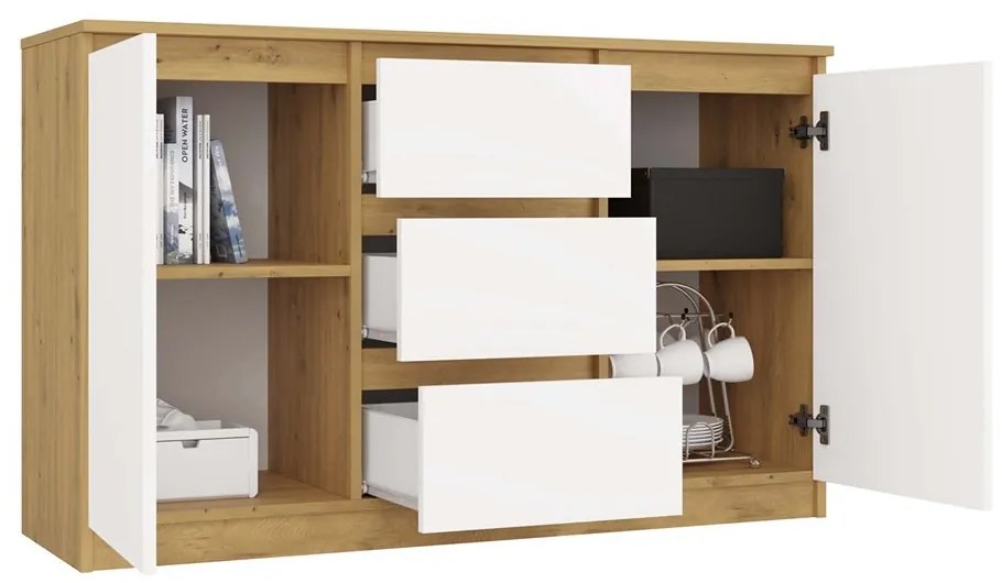 Komoda Malwa 2D3S 120 cm dub artisan/biela