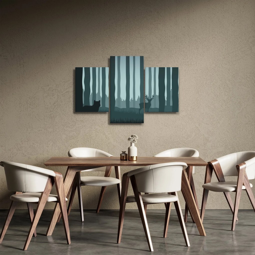 Obraz - Jeleň s vlkom v skalách (90x60 cm)