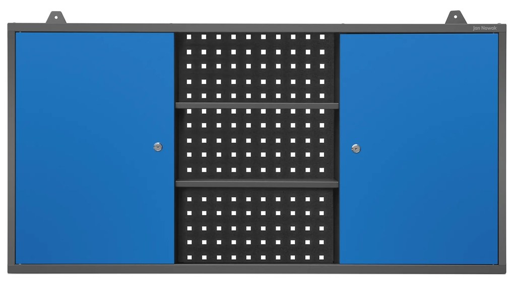 Plytká závesná garážová skriňa BEN, 1200 x 600 x 200 mm, antracitovo modrá