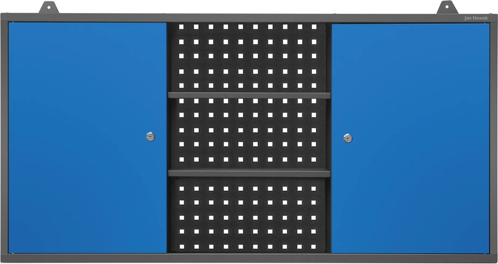 Plytká závesná garážová skriňa BEN, 1200 x 600 x 200 mm, antracitovo modrá