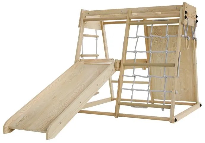 Detské vnútorné drevené ihrisko so šmykľavkou, lezeckou sten