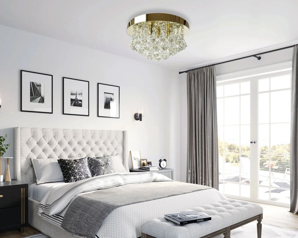 Toolight Toolight, stropné krištáľové svietidlo 3xE14 APP1655-3CP, zlatá lesklá, OSW-05118