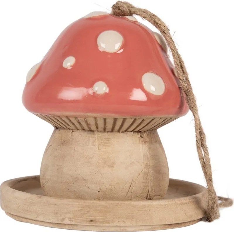 Závesné keramické vtáčie krmítko – Rozprávková muchotrávka - Ø 13*13 cm