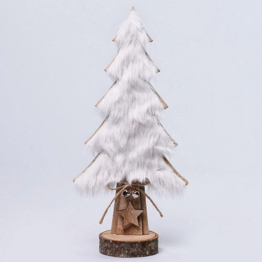 Vianočný stromček drevený natural s Bielou kožušinou 17x8x37,5CM