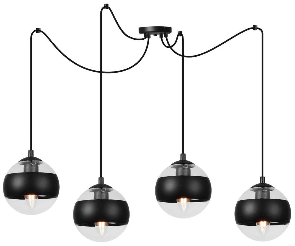 Závesne svietidlo Toledo Spider, 4x čierne/transparentné sklenené tienidlo, B