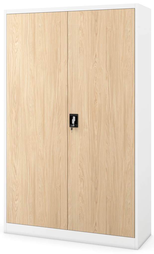 Kancelárska kovová skrinka na dokumenty JAN II, Eco Design: biela/dub sonoma