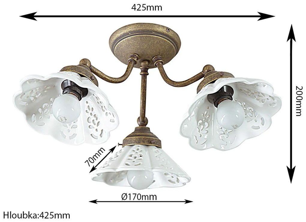 Sapho Sapho, NAPOLI stropné svietidlo 3xE14,40W, 230V, keramické tienitko, bronz, MC613
