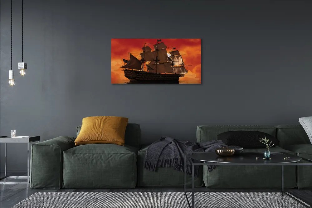 Obraz canvas Loď mora oranžová obloha 140x70 cm