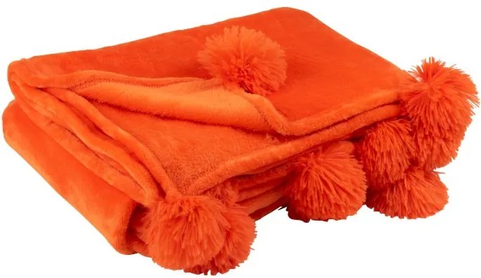Plyšový pléd s brmbolcami v žiarivo oranžové PomPom - 130 * 170 * 1 cm