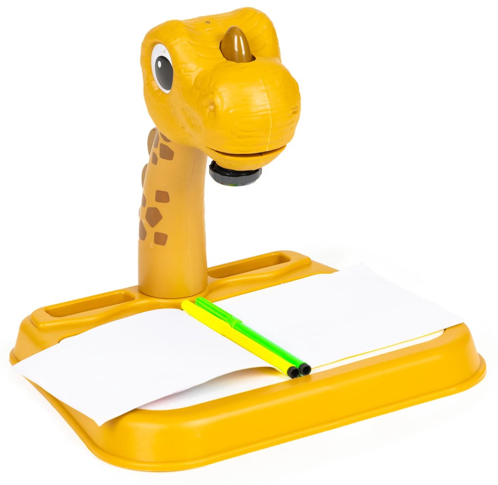Projektor na kreslenie s dinosaurami, 12 fixiek, 24 vzorov, žltý