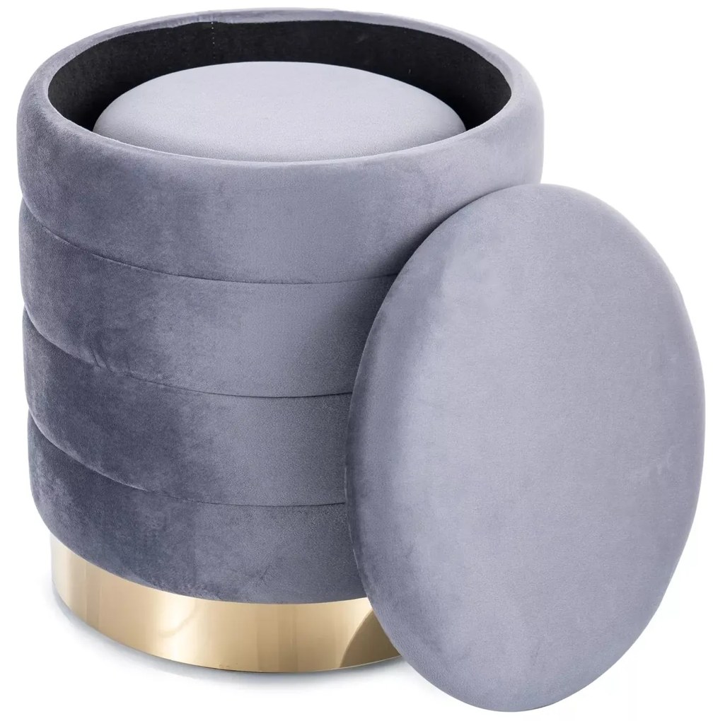 Sada 2 ks taburetů Britta Velvet s úložným prostorem šedá/zlatá
