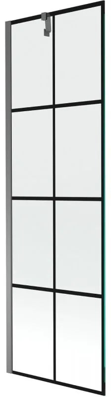 Mexen Next, 1-krídlová vaňová zástena 60 x 150 cm, 6mm číre sklo - čierny vzor, grafitová, 895-060-000-00-77-95