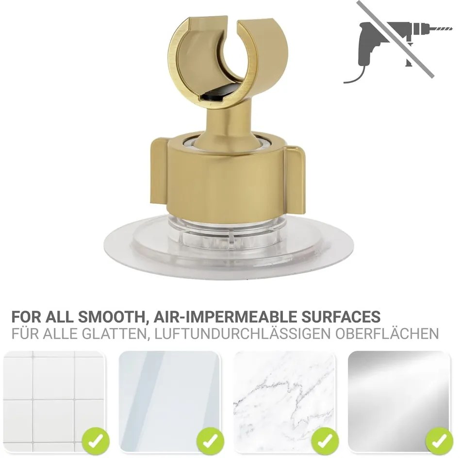 Plastový držiak na sprchu bez vŕtania v zlatej farbe Libertà – Wenko