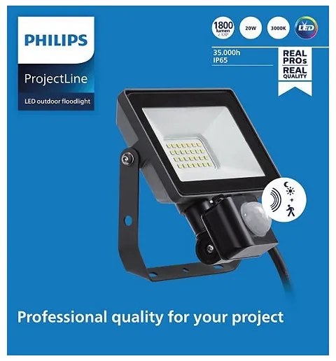 Philips - LED Vonkajší reflektor so senzorom PROJECTLINE LED/20W/230V IP65 3000K